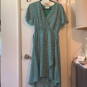 Sienna sky green dress with white dots